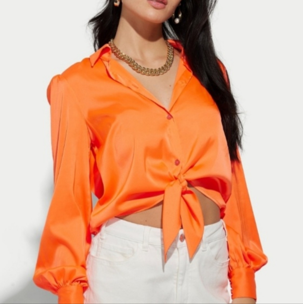 Generation Love NEW Emory Tie Front Blouse Top Size Small Papaya Orange NEW NWT